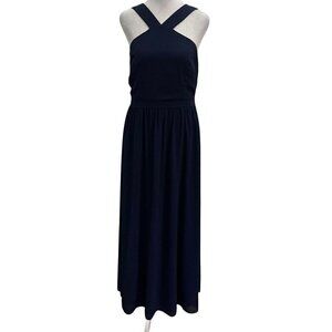 Lulus Georgette Chiffon Halter-Neck Sleeveless Maxi Dress Navy Blue size Large